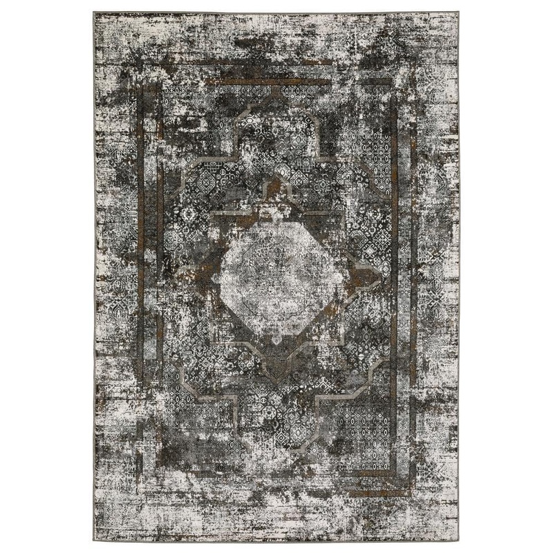 AVERLEY HOME Galleria Charcoal 5 ft. x 8 ft. Distressed Oriental Medallion Polyester Indoor Area Rug 737128