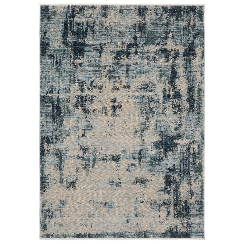 AVERLEY HOME Haven Beige/Blue 5 ft. x 8 ft. Abstract Ethereal Polyester Fringed Indoor Area Rug 738804
