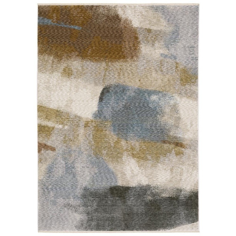 AVERLEY HOME Haven Beige/Gold 4 ft. x 6 ft. Abstract Odyssey Polyester Fringed Indoor Area Rug 739092