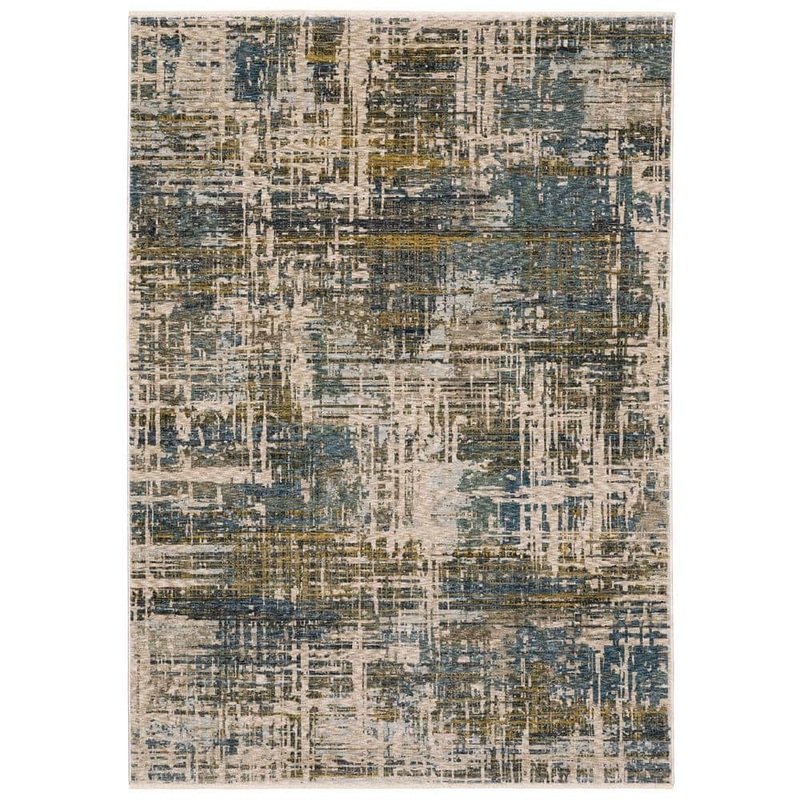 AVERLEY HOME Haven Blue/Gold 5 ft. x 8 ft. Abstract Mosaic Polyester Fringed Indoor Area Rug 738866