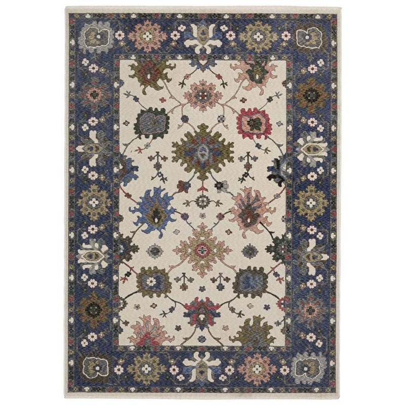 AVERLEY HOME Hunter Ivory/Blue 6 ft. x 9 ft. Persian Floral Polyester Fringe-Edge Indoor Area Rug 737494