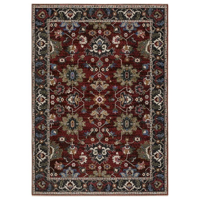 AVERLEY HOME Hunter Red/Multi-Colored 8 ft. x 11 ft. Bordered Oriental Polyester Fringe-Edge Indoor Area Rug 737746
