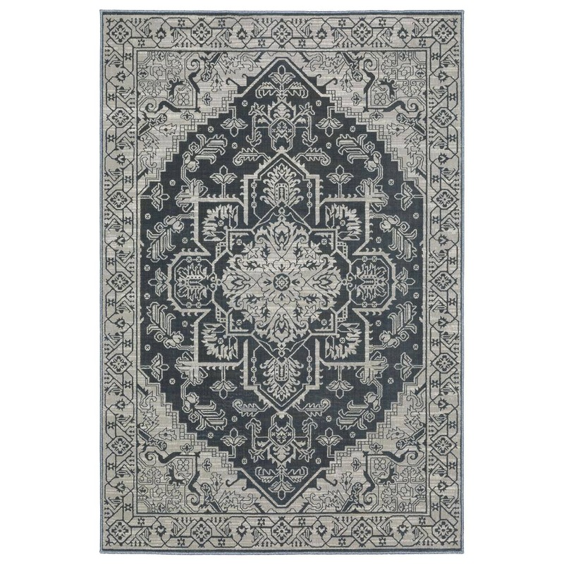 AVERLEY HOME Imperial Blue/Gray 4 ft. x 6 ft. Old World-Inspired Center Oriental Medallion Polyester Indoor Area Rug 715607