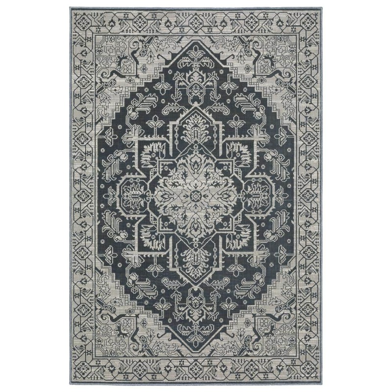 AVERLEY HOME Imperial Blue/Gray 7 ft. x 10 ft. Old World-Inspired Center Oriental Medallion Polyester Indoor Area Rug 715621