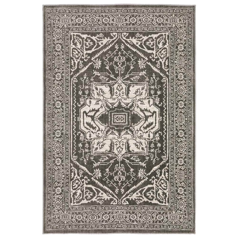 AVERLEY HOME Imperial Gray/Ivory 4 ft. x 6 ft. Oriental Medallion Old World-Inspired Polyester Indoor Area Rug 715423