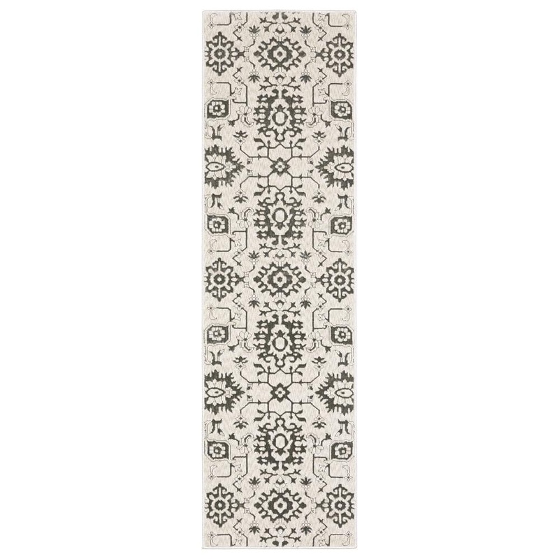 AVERLEY HOME Imperial Ivory/Gray 2 ft. x 8 ft. Borderless Oriental Floral Old World-Inspired Polyester Indoor Runner Area Rug 715652