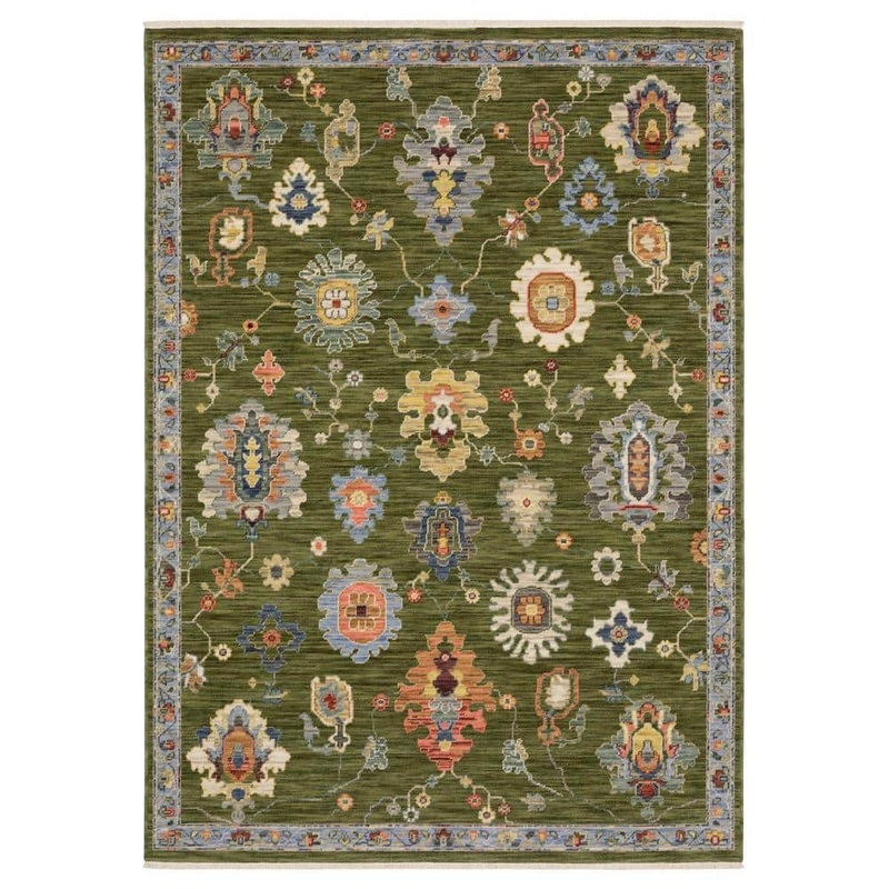 AVERLEY HOME Lavista Green/Multi-Colored 7 ft. x 10 ft. Oriental Floral Persian Wool/Nylon Blend Indoor Area Rug 740999