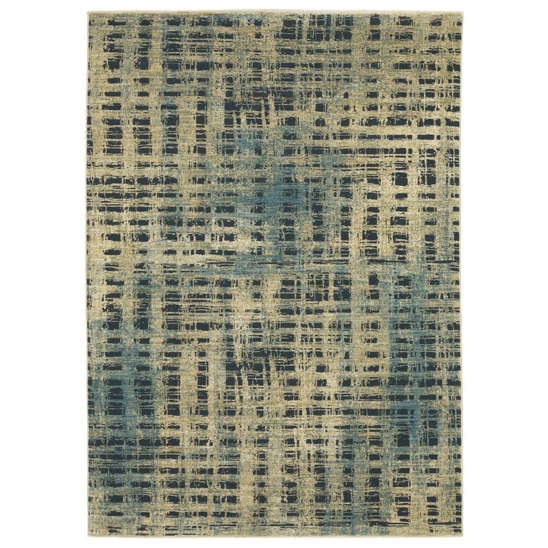 AVERLEY HOME Ross Beige/Blue 3 ft. x 5 ft. Doormat Distressed Abstract Etchings Polypropylene/Polyester Fringed Indoor Area Rug 743099