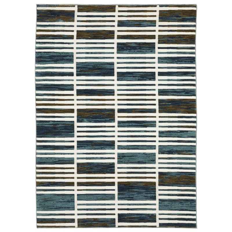 AVERLEY HOME Ross Ivory/Blue 10 ft. x 13 ft. Geometric Stripe Polypropylene/Polyester Fringed Indoor Area Rug 743013