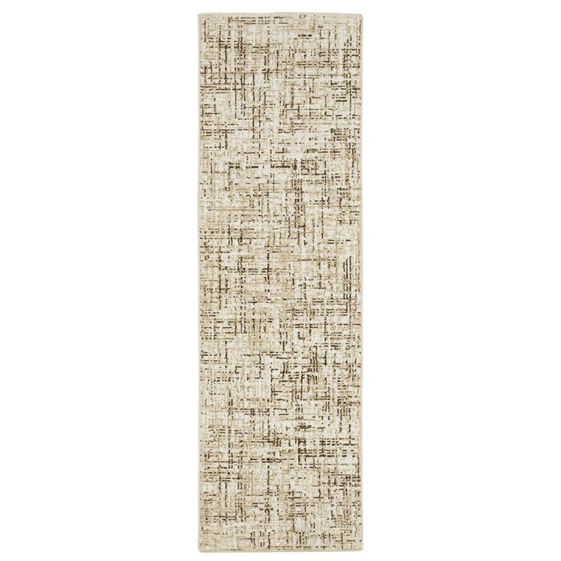 AVERLEY HOME Ross Ivory/Brown 2 ft. x 8 ft. Distressed Abstract Gridwork Polypropylene/Polyester Fringed Indoor Runner Area Rug 742849
