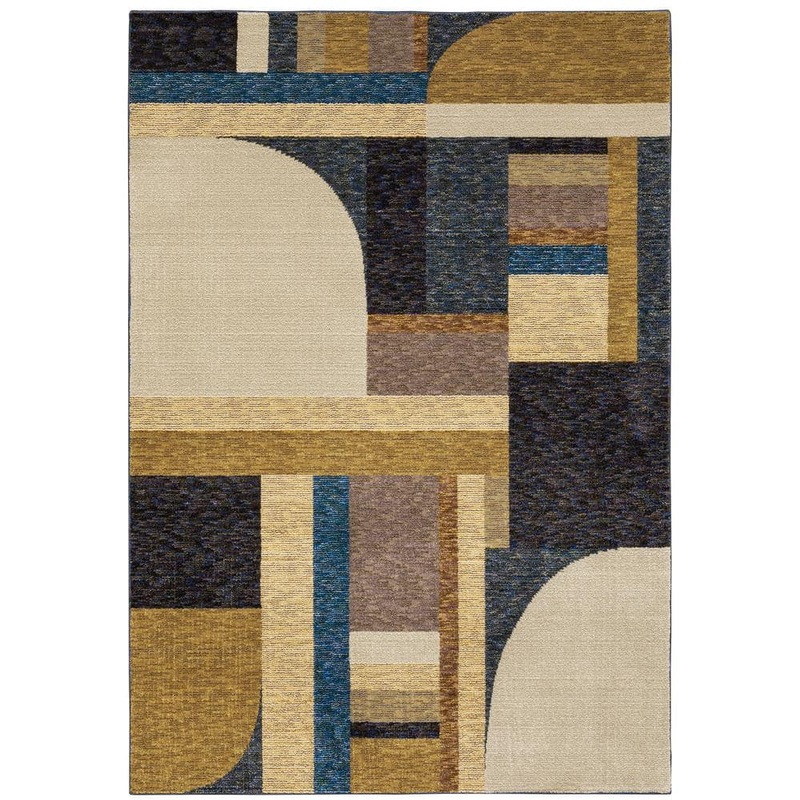 AVERLEY HOME Saturn Gold/Blue 5 ft. x 7 ft. Contemporary Geometric Polypropylene-Nylon Blend Indoor Area Rug 724289