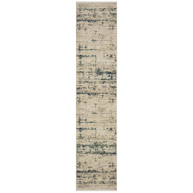 AVERLEY HOME Solano Beige/Green 2 ft. x 12 ft. Abstract Shadows Wool Nylon Blend Fringe-Edge Indoor Runner Area Rug 769297