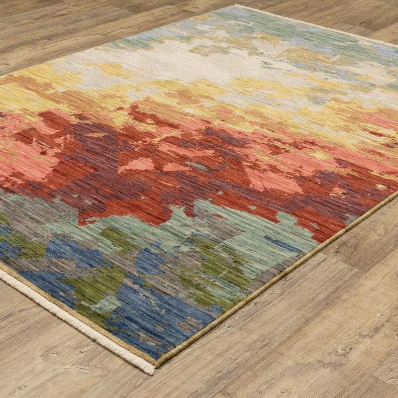 AVERLEY HOME Solano Beige/Multi-Colored 5 ft. x 8 ft. Abstract Horizons Wool Nylon Blend Fringe-Edge Indoor Area Rug 769044