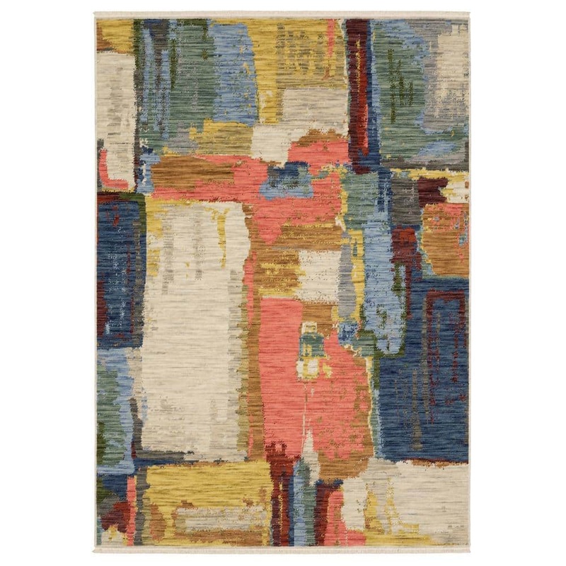 AVERLEY HOME Solano Multi-Colored/Pink 7 ft. x 10 ft. Painted Abstract Wool Nylon Blend Fringe-Edge Indoor Area Rug 768955