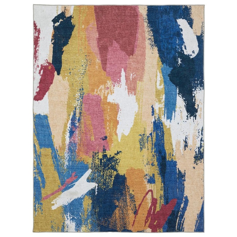 AVERLEY HOME Summit Multi-Colored 8 ft. x 10 ft. Abstract Paint Polyester Machine Washable Indoor Area Rug 702256