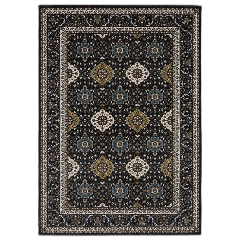 AVERLEY HOME Victoria Navy/Gold 10 ft. x 13 ft. Oriental Panel Medallion Polyester Fringed-Edge Indoor Area Rug 743730