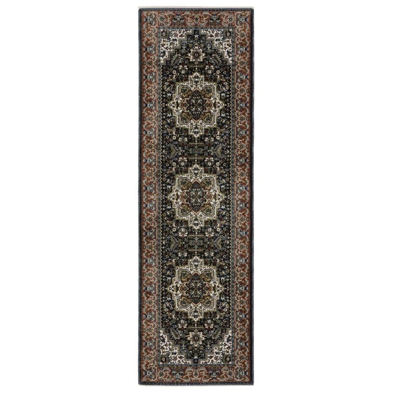 AVERLEY HOME Victoria Navy/Multi-Colored Navy 2 ft. x 8 ft. Center Oriental Medallion Polyester Fringed-Edge Indoor Runner Area Rug 743983