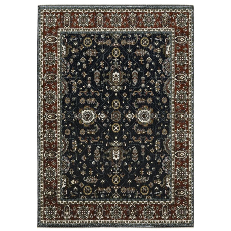 AVERLEY HOME Victoria Navy/Red 4 ft. x 6 ft. Vintage Oriental Traditions Polyester Fringed-Edge Indoor Area Rug 743815