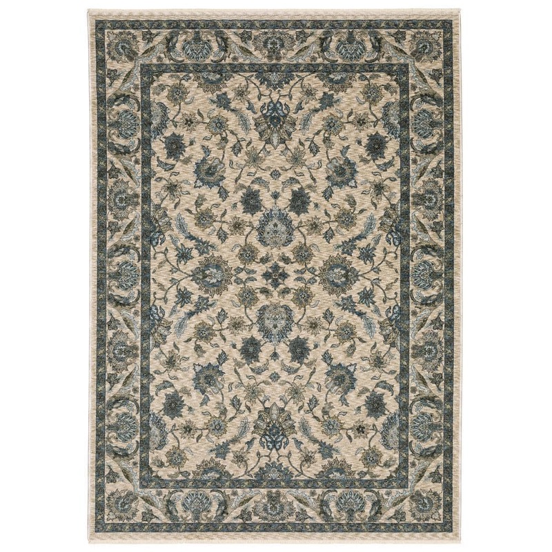AVERLEY HOME Ambrose Beige/Blue 5 ft. x 8 ft. Traditional Persian Floral Polyester Fringe Edge Indoor Area Rug 704465