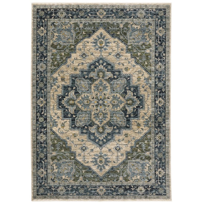 AVERLEY HOME Ambrose Blue Doormat 3 ft. x 5 ft. Center Oriental Medallion Polyester Fringe Edge Indoor Area Rug 704335