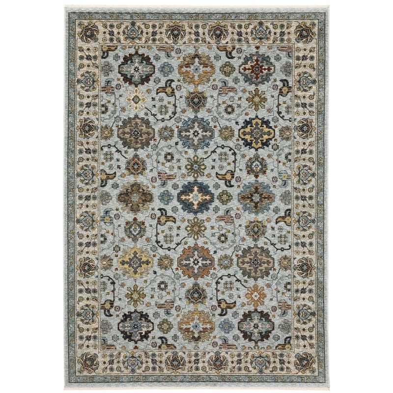 AVERLEY HOME Ambrose Blue/Ivory 5 ft. x 8. ft. Vintage Oriental Medallion Polyester Fringe Edge Indoor Area Rug 705066