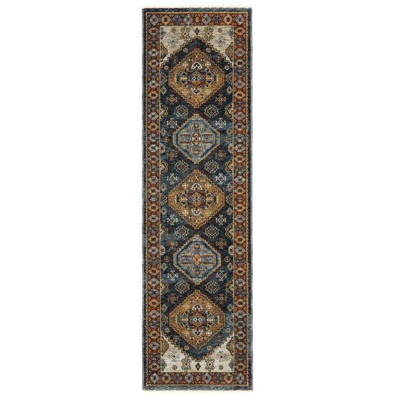 AVERLEY HOME Ambrose Blue/Multi 2 ft. x 8. ft. Oriental Medallion Polyester Fringe Edge Indoor Runner Area Rug 704144