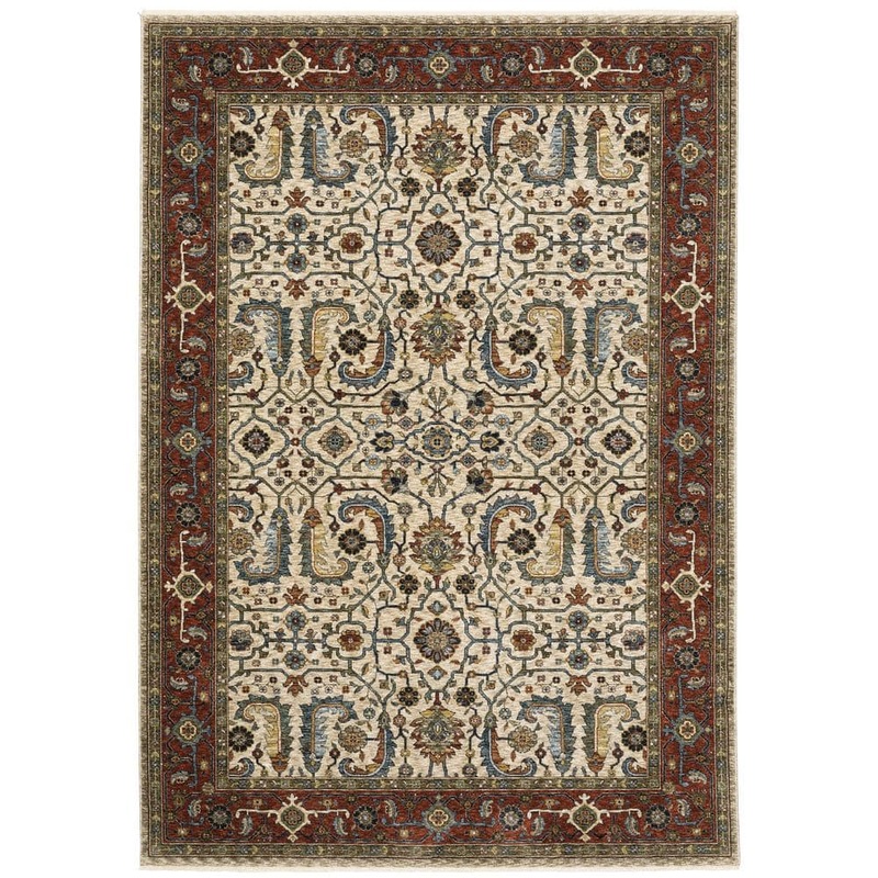 AVERLEY HOME Ambrose Ivory/Red 8 ft. x 11 ft. Border Oriental Floral Polyester Fringe Edge Indoor Area Rug 704786