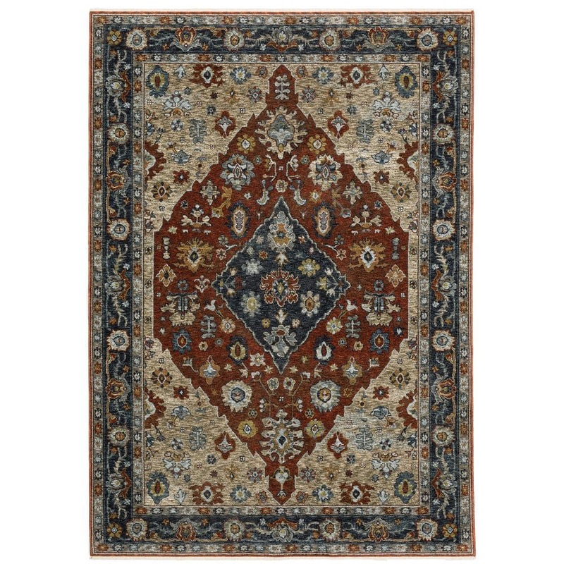 AVERLEY HOME Ambrose Red/Blue 10 ft. x 13. ft. Oriental Medallion Polyester Fringe Edge Indoor Area Rug 704557