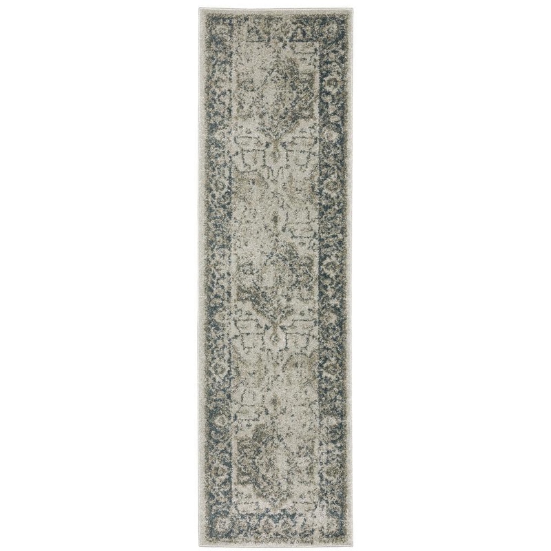 AVERLEY HOME Apex Beige/Blue 2 ft. x 8 ft. Distressed Oriental Medallion Polyester Indoor Runner Area Rug 709453