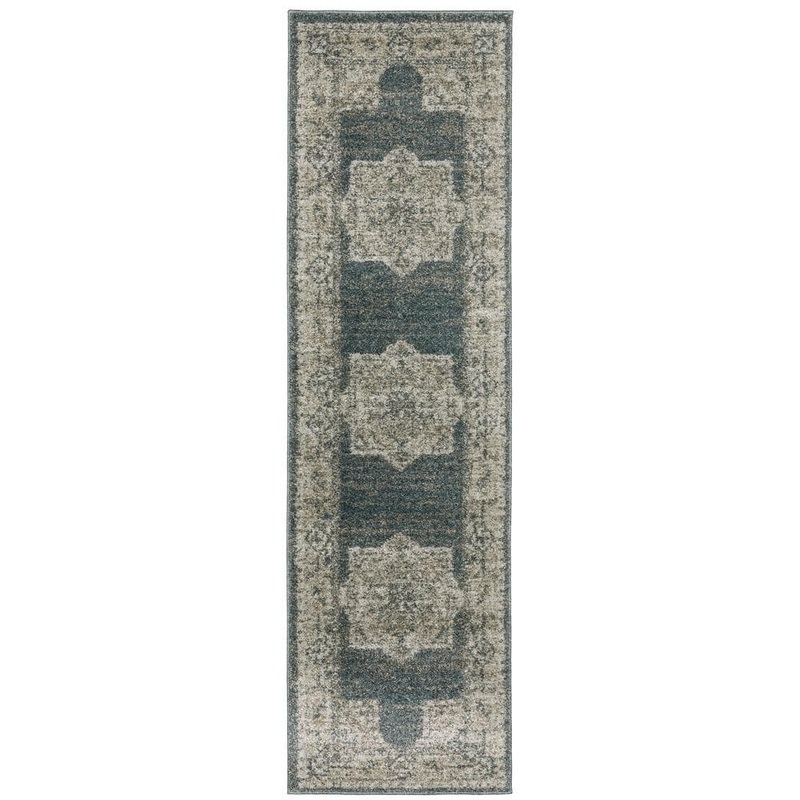 AVERLEY HOME Apex Blue/Beige 2 ft. x 8 ft. Distressed Persian Medallion Polyester Indoor Runner Area Rug 709873