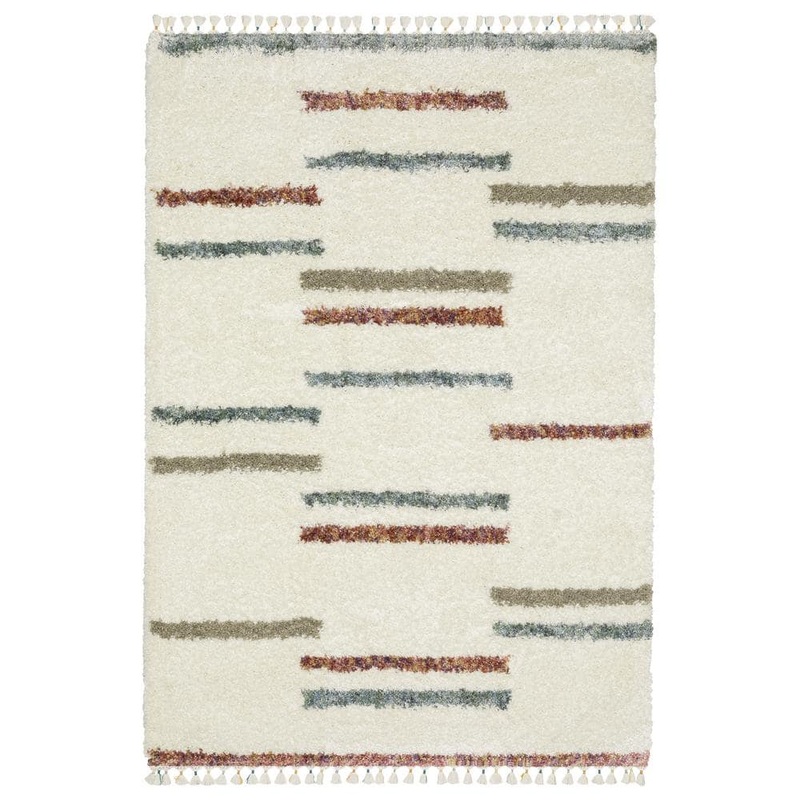 AVERLEY HOME Avalon Ivory/Multi-Colored 5 ft. x 8 ft. Staggered Geometric Stripe Polypropylene Shag Tassel Indoor Area Rug 713030