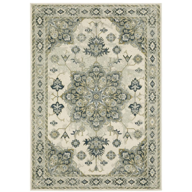 AVERLEY HOME Brixworth Ivory/Blue 7 ft. x 9 ft. Oriental Medallion Polypropylene Indoor Area Rug 744492