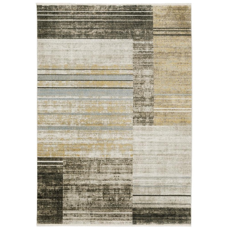 AVERLEY HOME Brooker Beige/Charcoal 8 ft. x 11 ft. Distressed Geometric Stripe Recycled PET Yarn Indoor Area Rug 705578