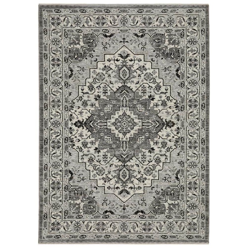 AVERLEY HOME Channing Gray/Ivory Doormat 3 ft. x 5 ft. Oriental Floral Medallion Polyester Fringe Edge Indoor Area Rug 736404