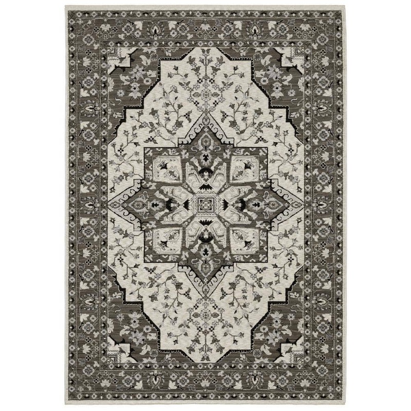 AVERLEY HOME Channing Ivory/Gray 10 ft. x 13 ft. Star Vintage Oriental Medallion Polyester Fringe Edge Indoor Area Rug 736381