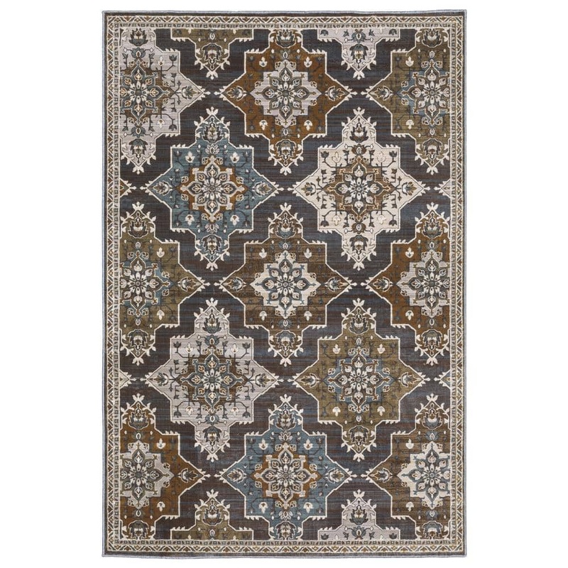 AVERLEY HOME Edgewater Blue/Rust 10 ft. x 13 ft. Geometric Oriental Trefoil Medallion Polyester Indoor Area Rug 714204