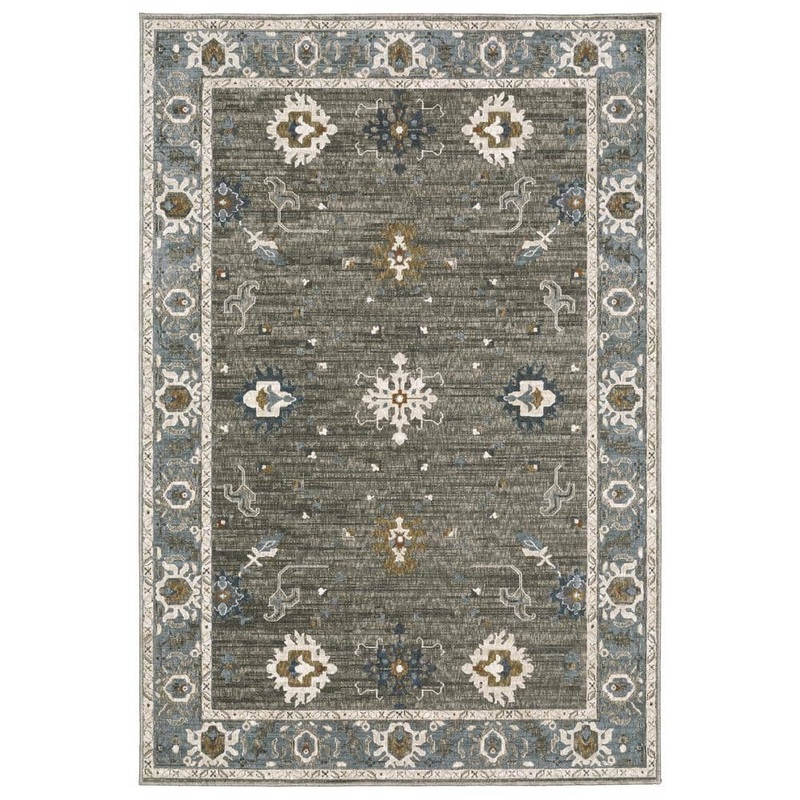 AVERLEY HOME Edgewater Gray/Blue 5 ft. x 8 ft. Persian Oriental Floral Polyester Indoor Area Rug 714297