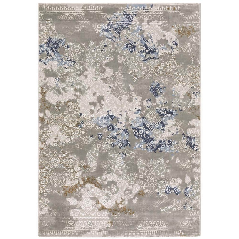 AVERLEY HOME Emory Gray/Blue 10 ft. x 13 ft. Distressed Abstract Oriental Polypropylene Polyester Blend Indoor Area Rug 713726
