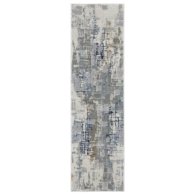 AVERLEY HOME Emory Ivory/Blue 2 ft. x 8 ft. Industrial Abstract Polypropylene Polyester Blend Indoor Runner Area Rug 713733