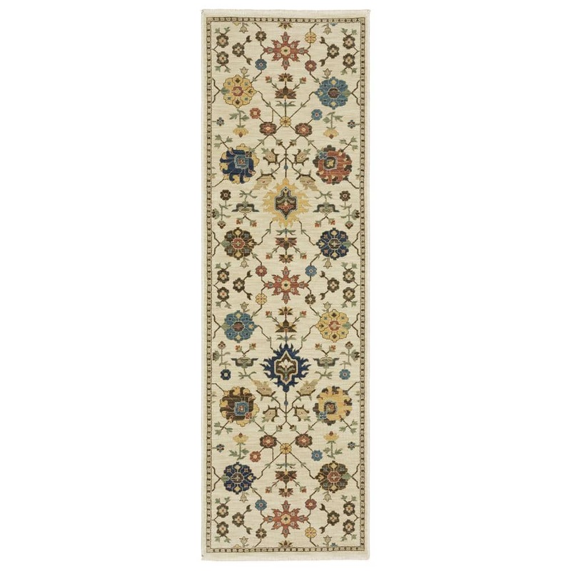 AVERLEY HOME Fleetwood Ivory/Multi-Colored 2 ft. x 8 ft. Persian Floral Polypropylene Fringe Edge Indoor Runner Area Rug 714570