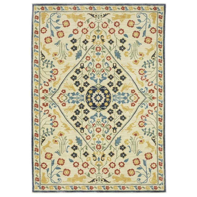 AVERLEY HOME Fleetwood Ivory/Multi-Colored 7 ft. x 10 ft. Floral Medallion Polypropylene Fringe Edge Indoor Area Rug 714846