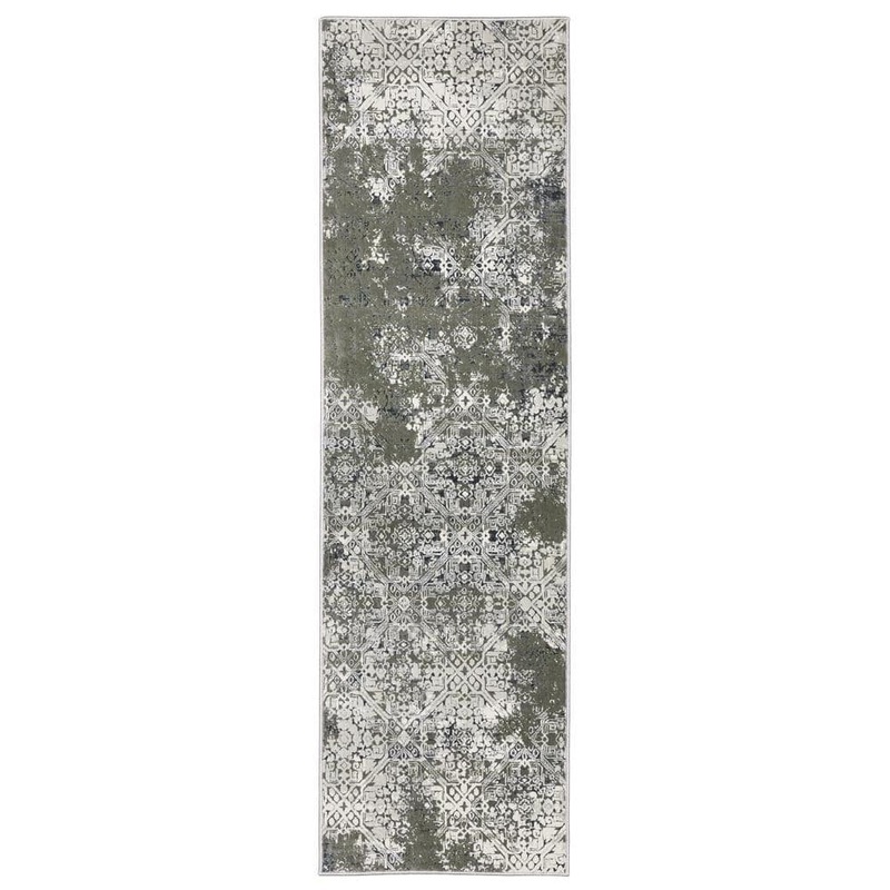 AVERLEY HOME Galleria Beige/Gray 2 ft. x 8 ft. Oriental Abstract Distressed Polyester Indoor Runner Area Rug 736923