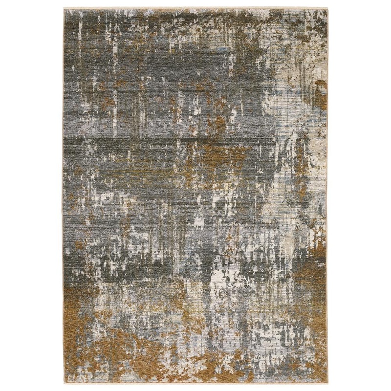 AVERLEY HOME Haven Gray/Gold 4 ft. x 6 ft. Abstract Serene Polyester Fringed Indoor Area Rug 738910
