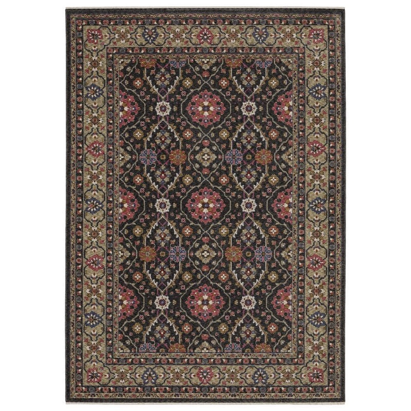 AVERLEY HOME Hunter Charcoal/Pink 5 ft. x 8 ft. Bordered Floral Oriental Polyester Fringe-Edge Indoor Area Rug 738149