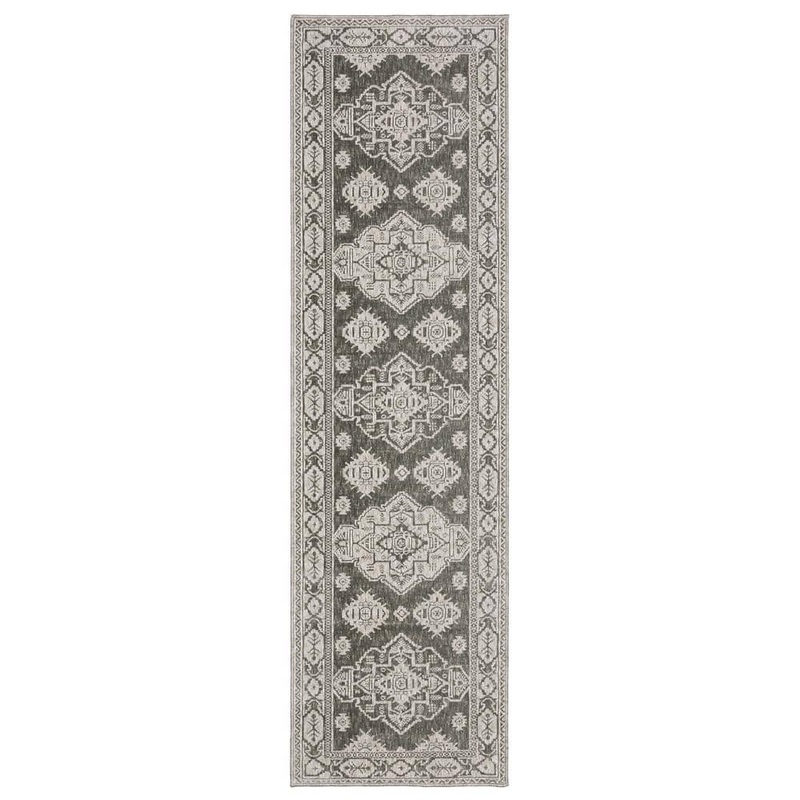 AVERLEY HOME Imperial Gray 2 ft. x 8 ft. Oriental Triple Medallion Persian-Inspired Polyester Indoor Runner Area Rug 715539
