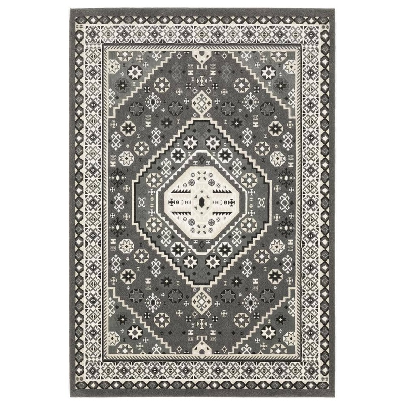 AVERLEY HOME Rayder Gray/Ivory 5 ft. x 8 ft. Tribal Center Medallion Polypropylene/Polyester Indoor Area Rug 742085