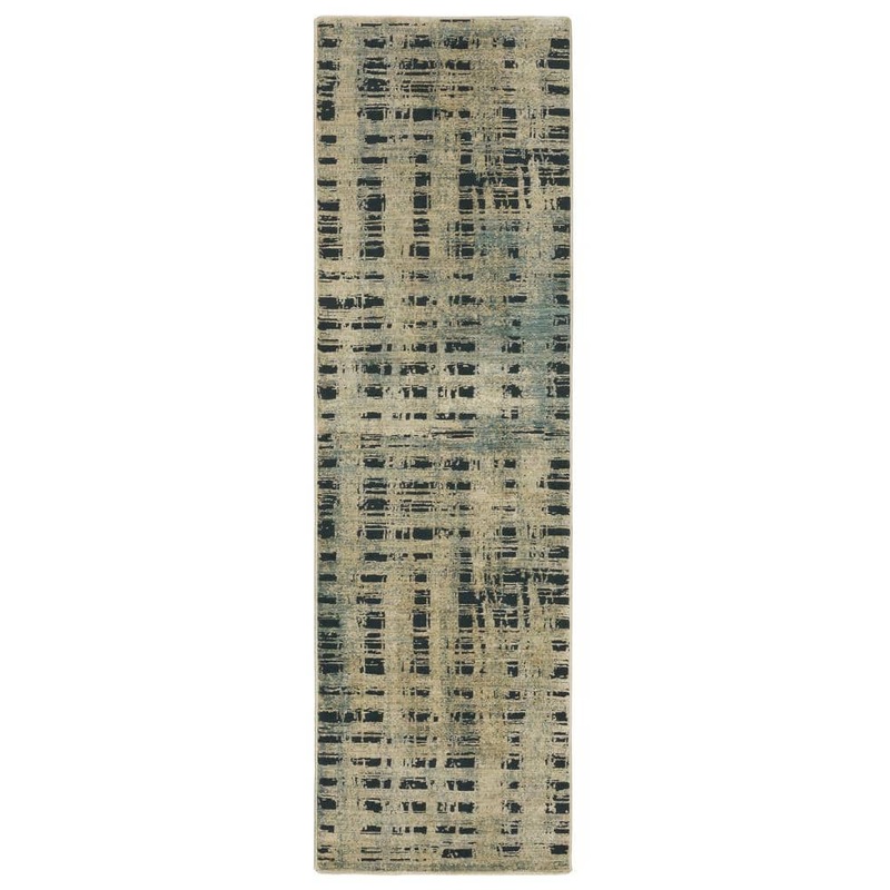 AVERLEY HOME Ross Beige/Blue 2 ft. x 8 ft. Distressed Abstract Etchings Polypropylene/Polyester Fringed Indoor Runner Area Rug 743082
