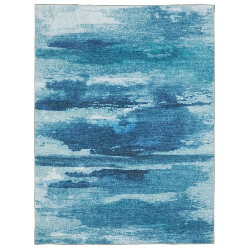 AVERLEY HOME Summit Blue 4 ft. x 6 ft. Abstract Sky Polyester Machine Washable Indoor Area Rug 702270