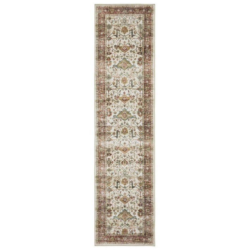 AVERLEY HOME Summit Ivory/Red 2 ft. x 8 ft. Traditional Oriental Border Polyester Machine Washable Indoor Runner Area Rug 702065