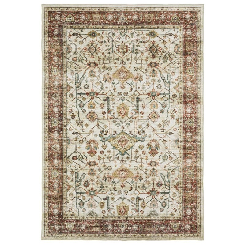 AVERLEY HOME Summit Ivory/Red 4 ft. x 6 ft. Traditional Oriental Border Polyester Machine Washable Indoor Area Rug 702072